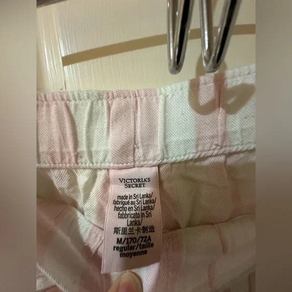 VICTORIA SECRET Lounge Pants Sleepwear Cotton Blend Pajama Pink White Stripe - Picture 7 of 9